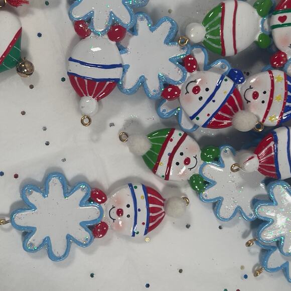 Christmas Ornaments Beads Snowflakes Santa Gingerbread Man Glass Crafting Pieces - Picture 5 of 9